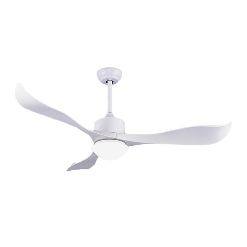 52 "W 3 Twisted Blades Lüfterlampe Minimalist Metall weiße LED Semi -Flush Deckenleuchte mit Milchglasschatten
