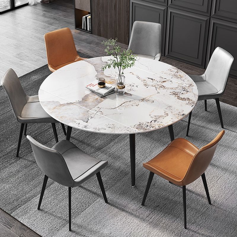 53.15''L Round Contemporary Dining Table Sintered Stone Table with 4 Black Metal Legs