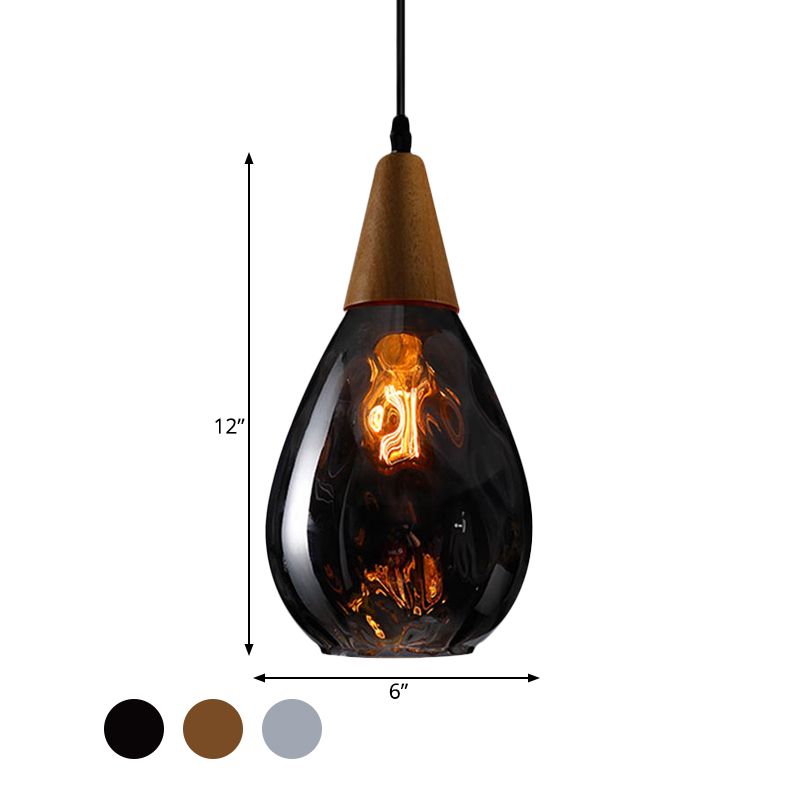 6 "/8" breites Tränenanhängerlampe Moderne Stil Bernstein/klares Verleumderglas 1 hängende Leuchte im Innenhänge
