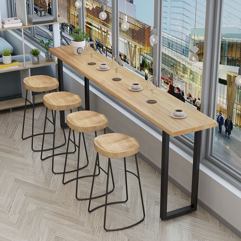 Contemporary Rectangle Bar Table Set 1/5 Pcs Solid Wood Bar Table and Stools