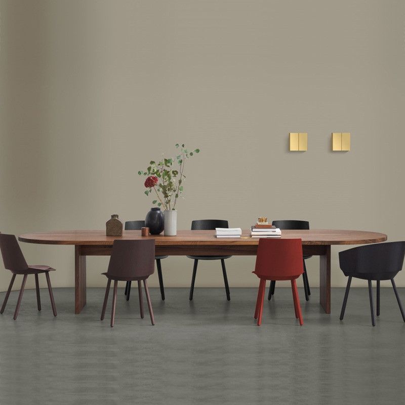 Modern Solid Wood Dining Table Oval Wooden Table with Double Pedestal