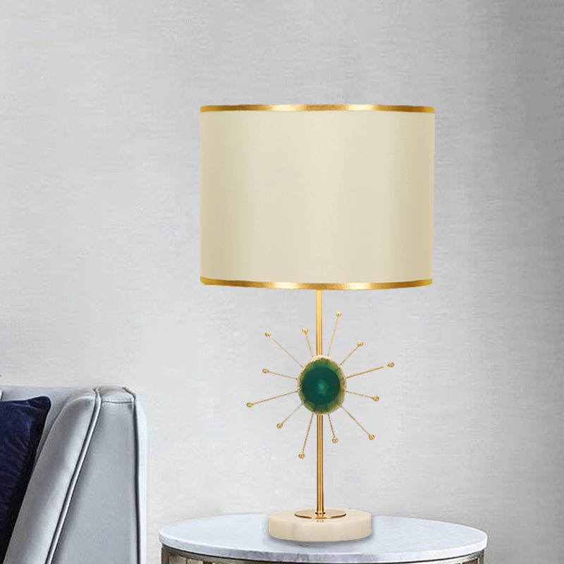 Tissu tambour nocturne éclairage contemporain 1 ampoule de table blanche lumineuse avec déco d'agate verte / rouge