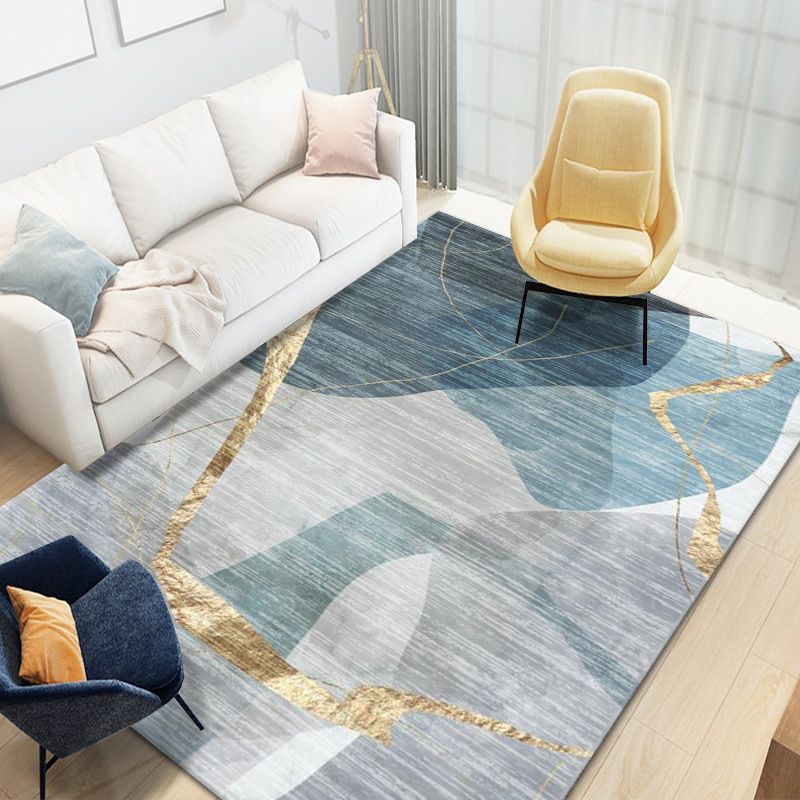 Gold Modern Rug Polyester Graphic Area Rug Non-Slip Backing Rug for Living Room