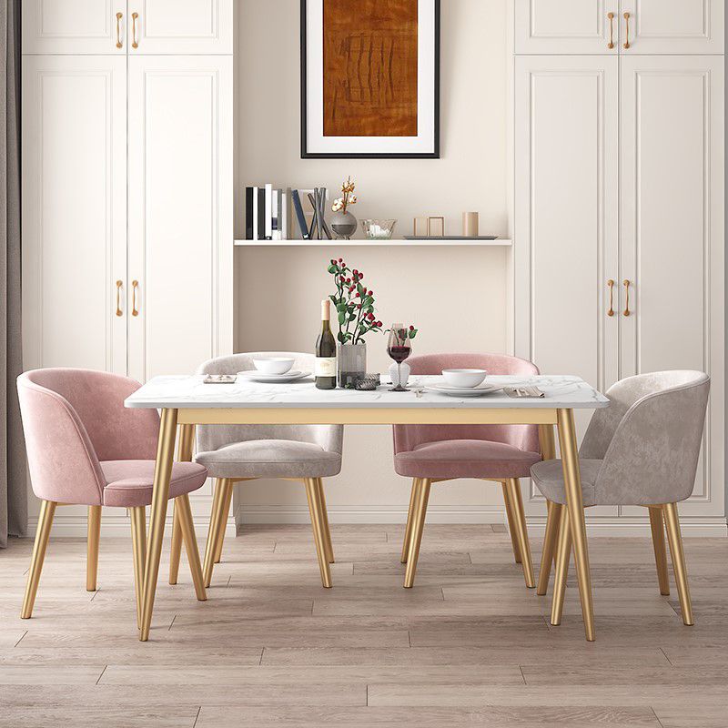 Sintered Stone Dining Table Traditional Luxury 4 Legs Table with Gold Frame