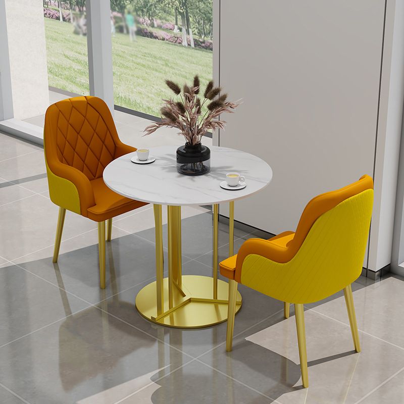 Metal Base Dining Table Glam Style White Stone Top Dining Table for Living Room