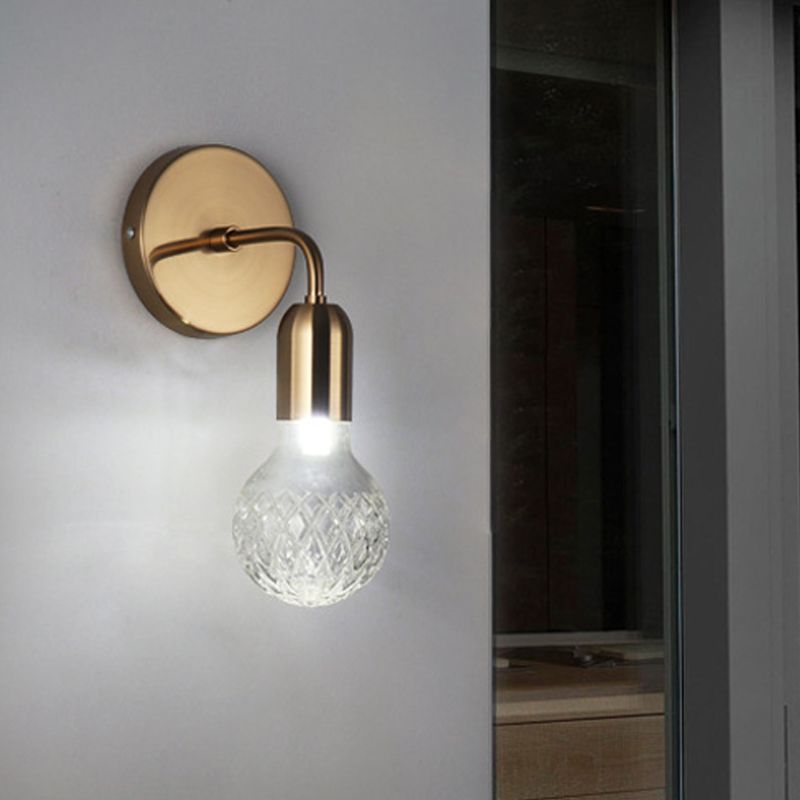 Teardrop Sitting Room Sconce Light Vintage Textured White/Clear Lattice Glass 1-Bulb Gold Wall Lighting Idea