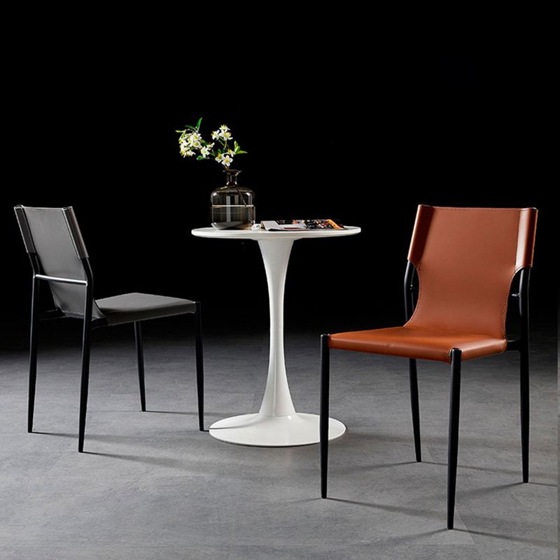 Contemporary Style Leather Chairs Armless Side Chairs with Metal Legs for Home Use