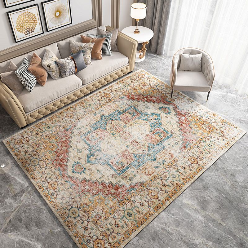 Distressed Multi Color Persian Rug Synthetics Geometric Print Carpet Washable Non-Slip Backing Stain Resistant Rug for Home