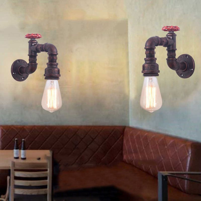 1-Light Industrial Wrought Iron Wall Sconce Pipe and Gauge Wall Light Lamp for Dining Room