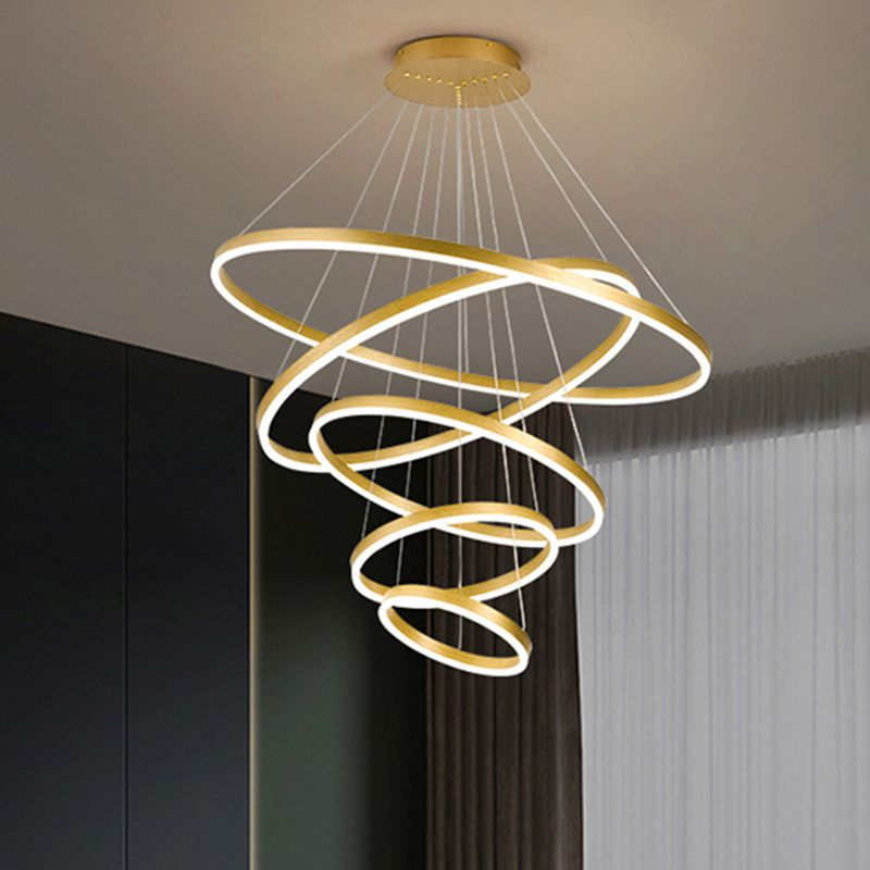 Living Room LED Chandelier Pendant Light Simplicity Chandelier Light Fixture with Circles Metal Shade