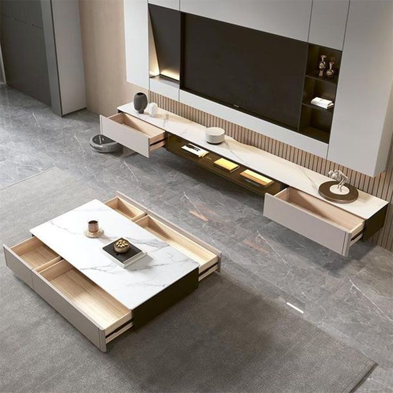 Contemporary TV Console Stone TV Media Console for Living Room