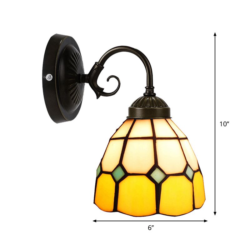 Art Glass Grid Dome Wall Light Gallery 1 Head Tiffany Classic Wall Sconce in Yellow for Bedroom