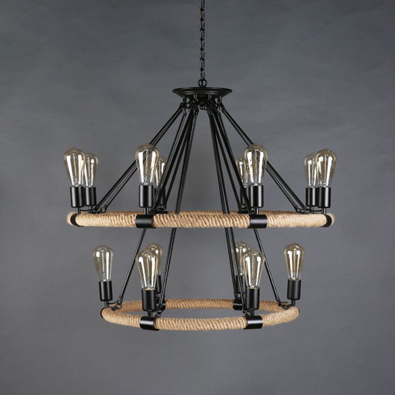 Industrial Hanging Lamp Kit Wheel Rope Pendant Lighting Fixtures for Bar