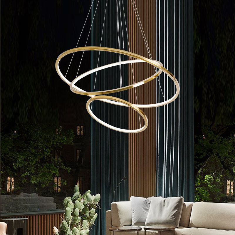 Multi Layer Round Shade Hanging Light Modern Style Metal Pendant Light in Gold