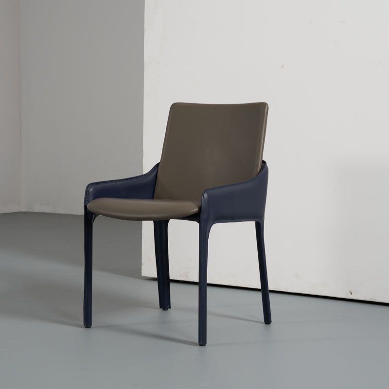 Silla de comedor de metal moderno, silla de comedor con brazo de cuero para uso doméstico