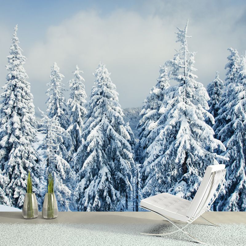 Cypress Covered with Snow Mural Modern Waterproof Bedroom Wall Art, Custom Made, White