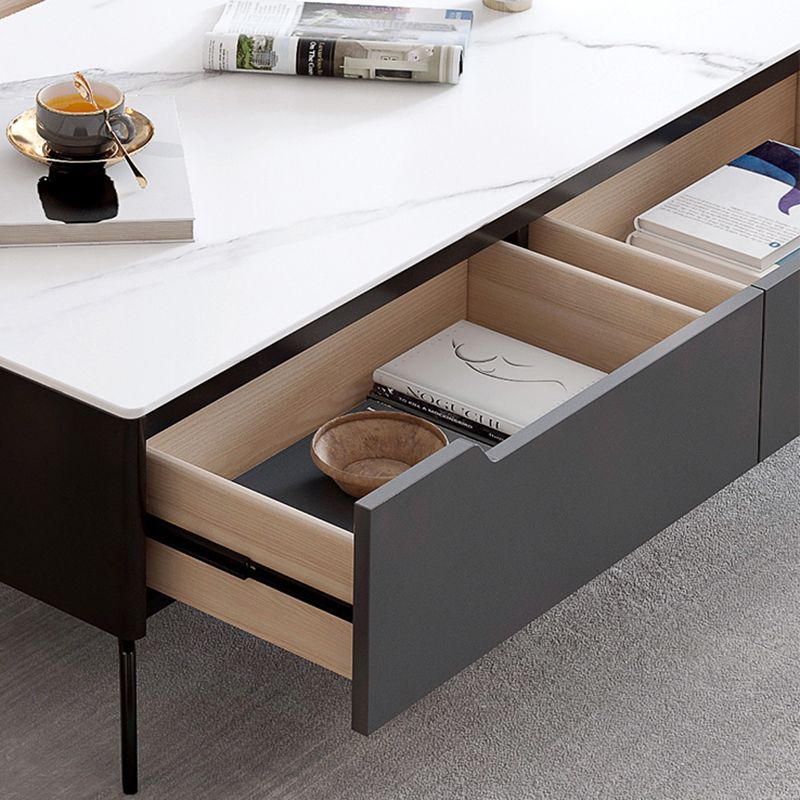 Rectangular Slate Top Coffee Table with 4 Drawers Metal 4 Legs Cocktail Table
