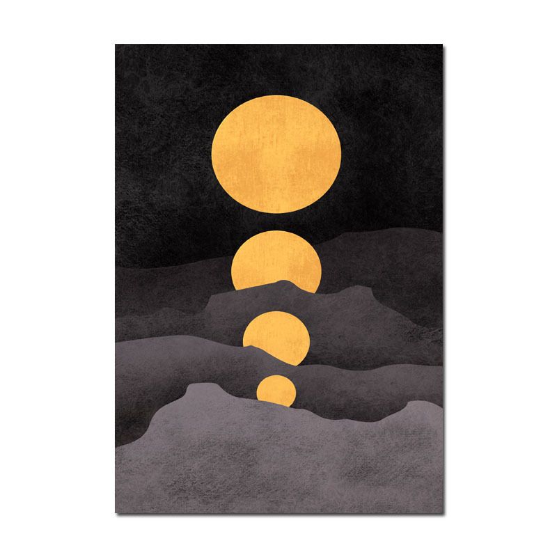 Illustration Kids Wall Art Print with Mountains Drawing in Dark Color for Sitting Room