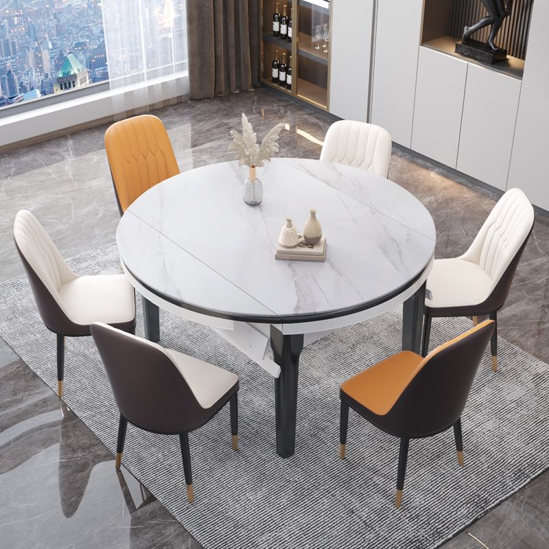 Foldable Dinette Table with Wood Base Modern Stone Top Dining Table