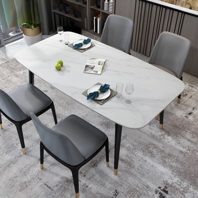 Modern Dining Table White Stone and Marble Dining Table Pedestal Table Sled Base