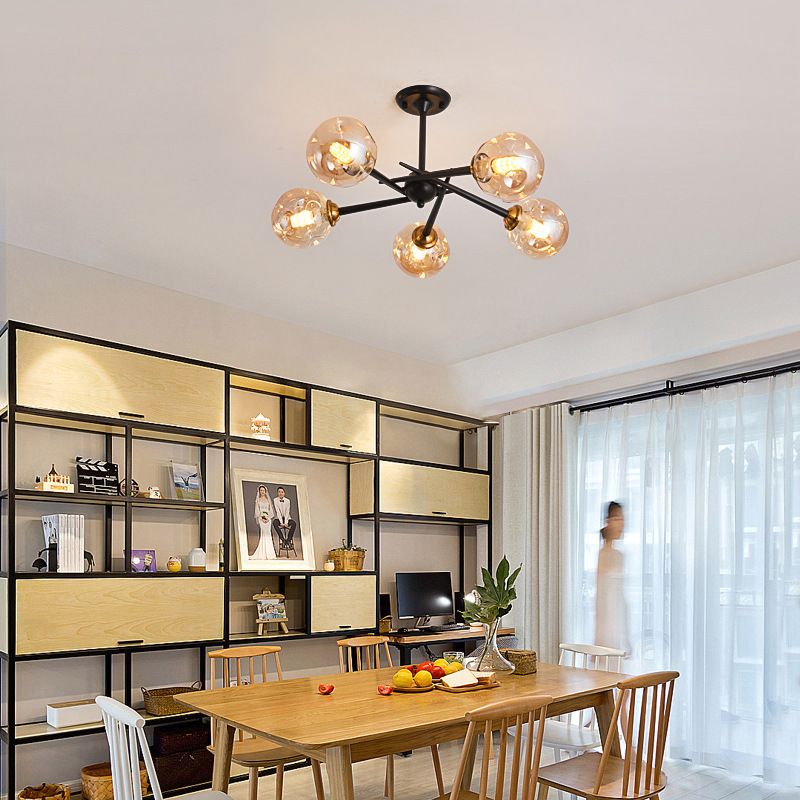 Multi Light Glass Ball Chandelier Light Black Wrought Iron Lamp Body Modern Chic Hanging Light for Living Room