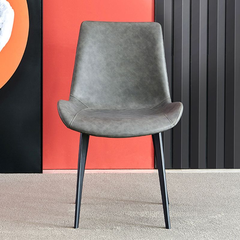 Industrial Leather Dining Chairs Solid Back Arm Side Chairs for Kitchen