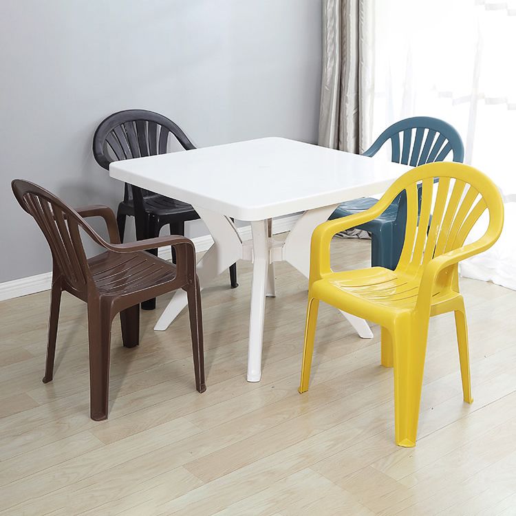 Silla lateral de plástico contemporánea con respaldo Windsor, silla lateral apilable para uso doméstico