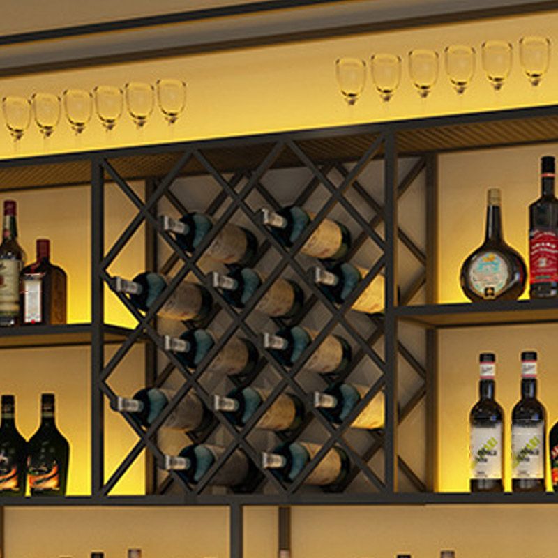 Iron Wine Shelf Modern Style Wall Mounted Wine Holder Rack in Black