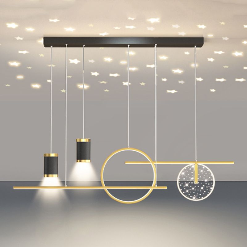 Modern Metal Island Light Geométrico 39.5 "Colgante de isla LED de ancho para comedor