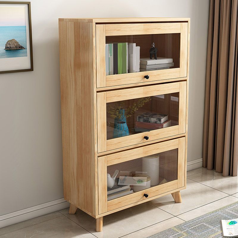 Natural Modern Style Geometric Bookshelf Solid Wooden Bookcase with Rectangular Shelves