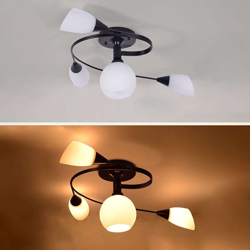 Twirled Glass Semi Flush Mount Black Traditional Multi Lights Ceiling Light for Living Room