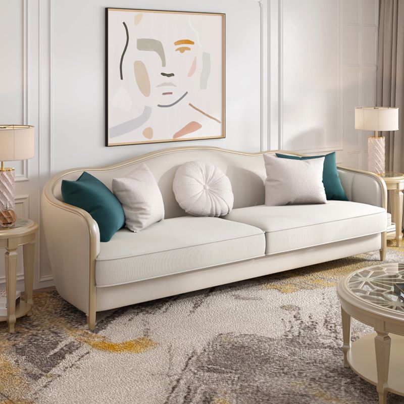 Linen Sectional Sofa Tropical Beige Sloped Arms Sofa for Living Room