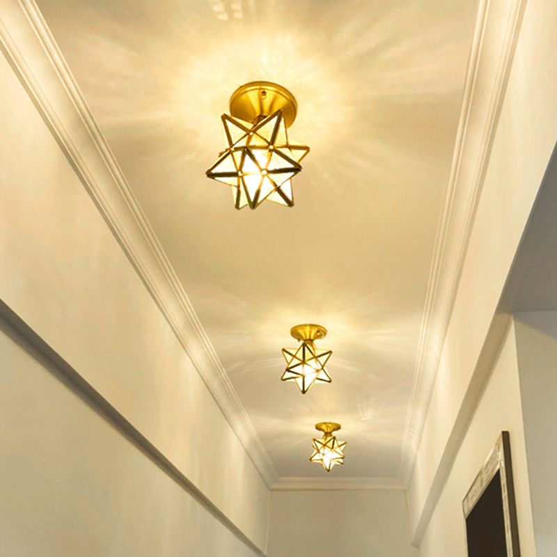 Glass Shaded Close to Ceiling Lighting Vintage-Style Aisle Close to Ceiling Light in Gold