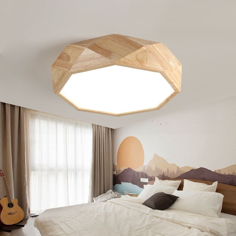 Lámpara empotrada de techo octogonal de madera, lámpara empotrada LED Beige nórdica de 18 "/21,5"/25,5 "de ancho con luz blanca/cálida