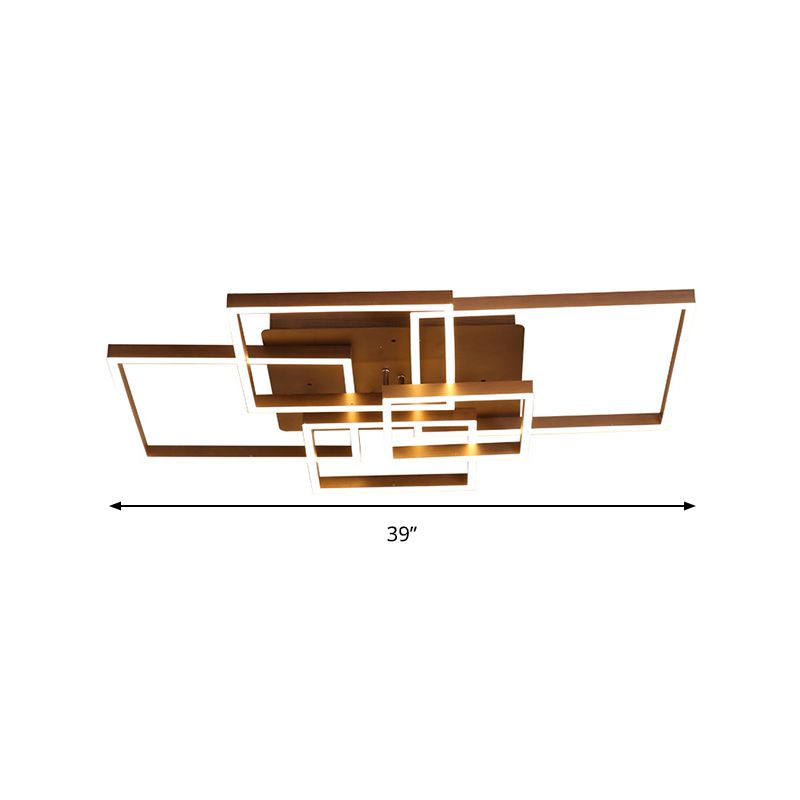 Square Acrylic Ceiling Light Modern LED 39"/47" Wide Brown Semi Flush Mount Light in Warm/White Light