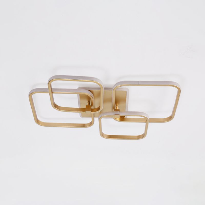 Multi-runde/quadratische LED-Deckenleuchte aus Metall, Minimalismus, 2/4 Lichter, Gold-Finish, halbbündige Montageleuchte