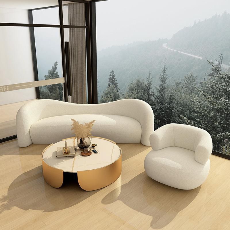 Modern Simple Curved Sofa with Tight Back for Living Room in White