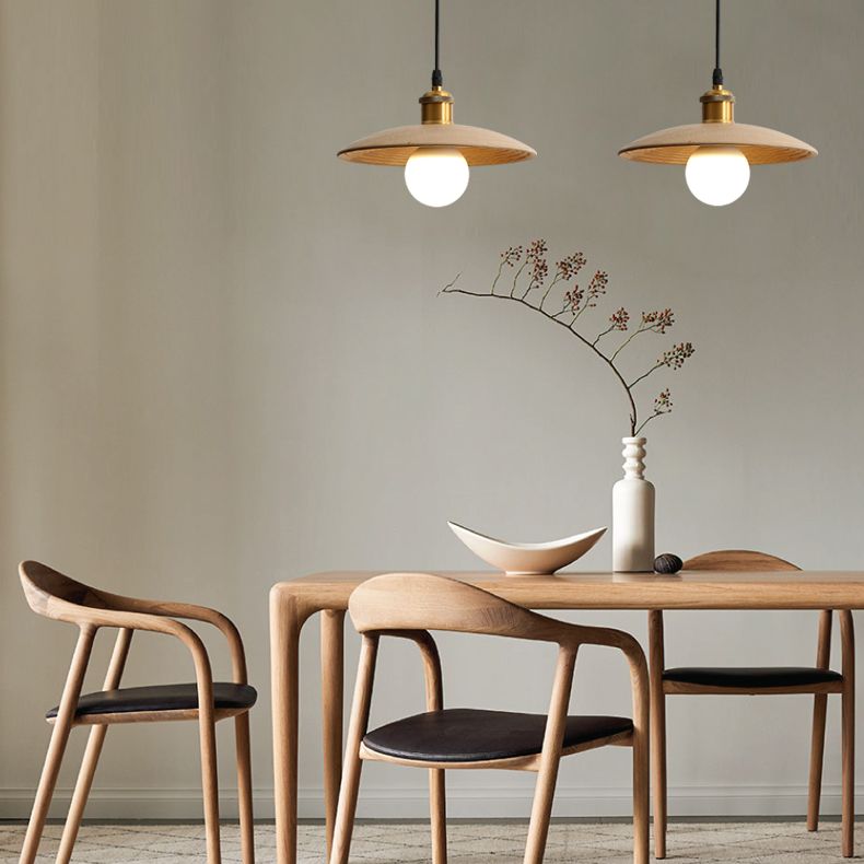 Untertassen -Form der Deckendeckel Anhänger Lampe Holz 1 Glühbirne Einfachheit hängend Licht hängen