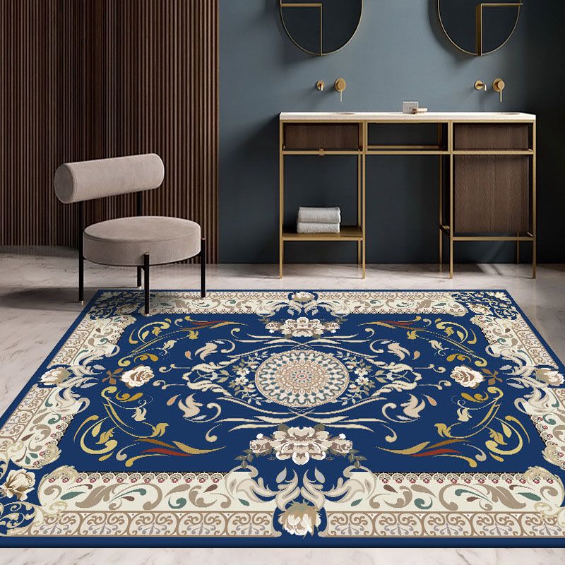 Classical Floral Printed Rug Polyester Indoor Carpet Non-Slip Backing Area Rug for Living Room