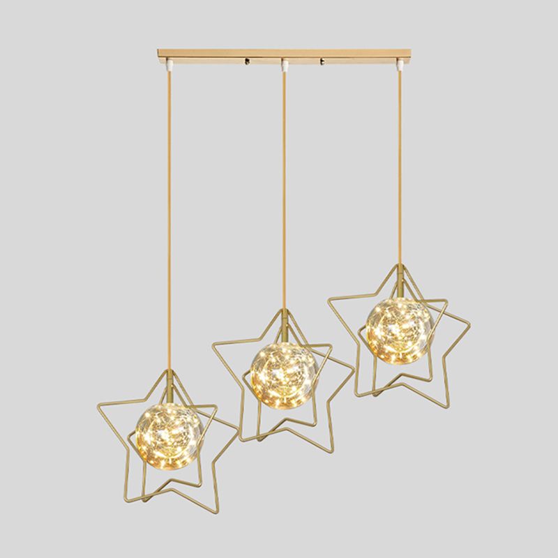 Gold Star and Ball Cluster Custpant Designer 3 teste a LED LED in vetro trasparente per il ristorante