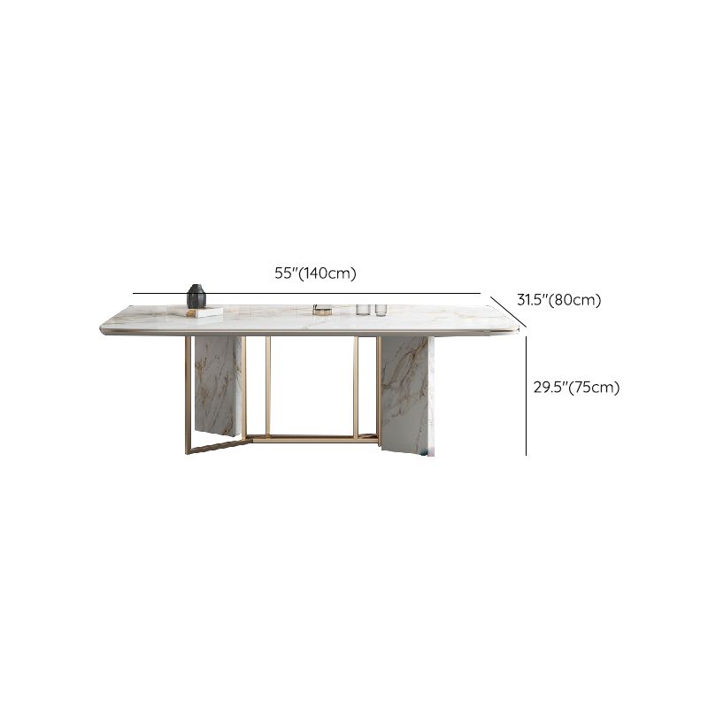 Glam Style Rectangle Table Sintered Stone Table with Metal Legs for Home