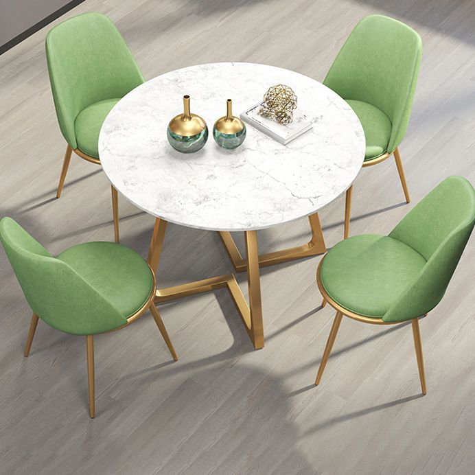 Scandinavian Round DiningRoomTableSet with Sintered Stone Dinette Set with Metal Pedestal Base
