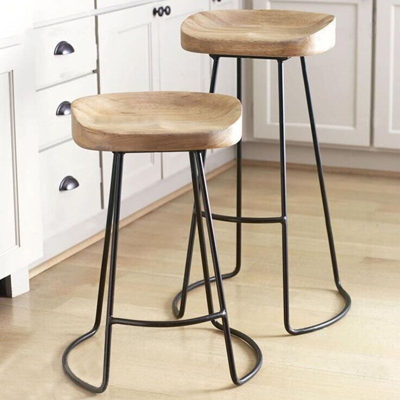 Contemporary Solid Wood Matte Finish Barstool Footrest Backless Stool