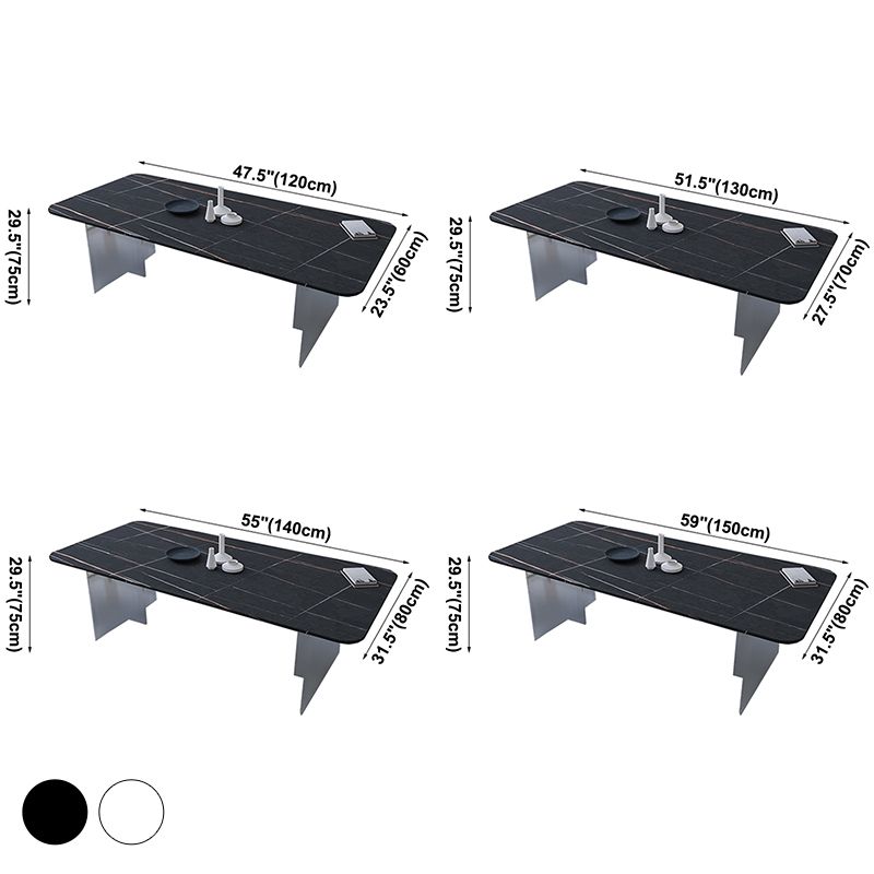 Contemporary Rectangle Dining Table Sintered Stone Dining Table with Clear Acrylic Double Pedestal