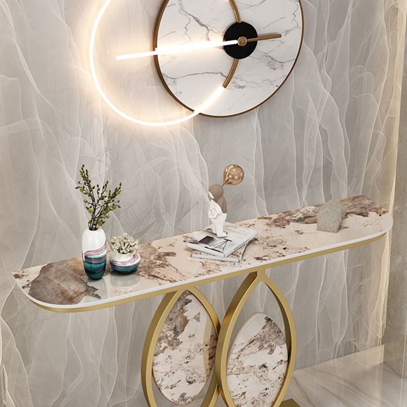 Stone Top Accent Console Table Antique Gold Console Table with Metal Leg