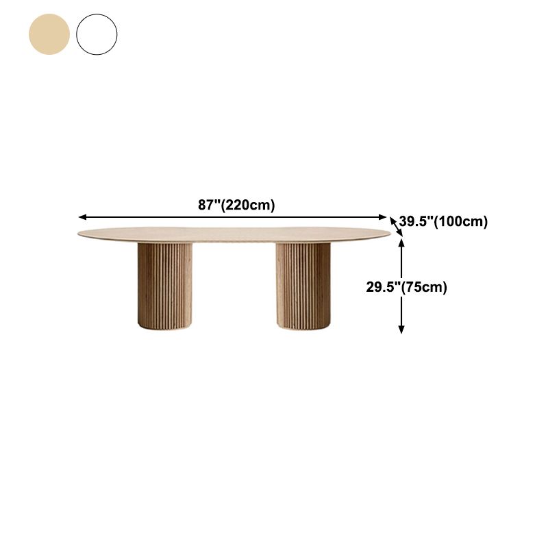Table à manger ovale moderne en pierre frittée avec base à double piédestal