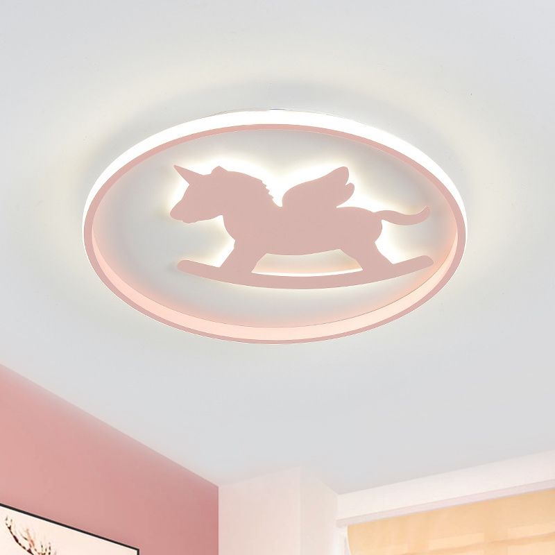 Cartoon LED Flush Mount Lighting Pink/Blue Dinosaur/Carousel Super Thin Ceiling Fixture with Acrylic Shade