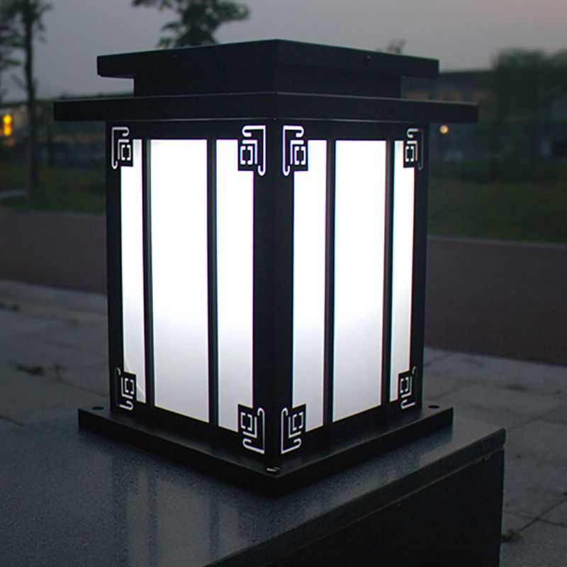 Metal Rectangular Shape Outdoor Lights Modern Style 1-Light Solar Pillar Lamp in Black