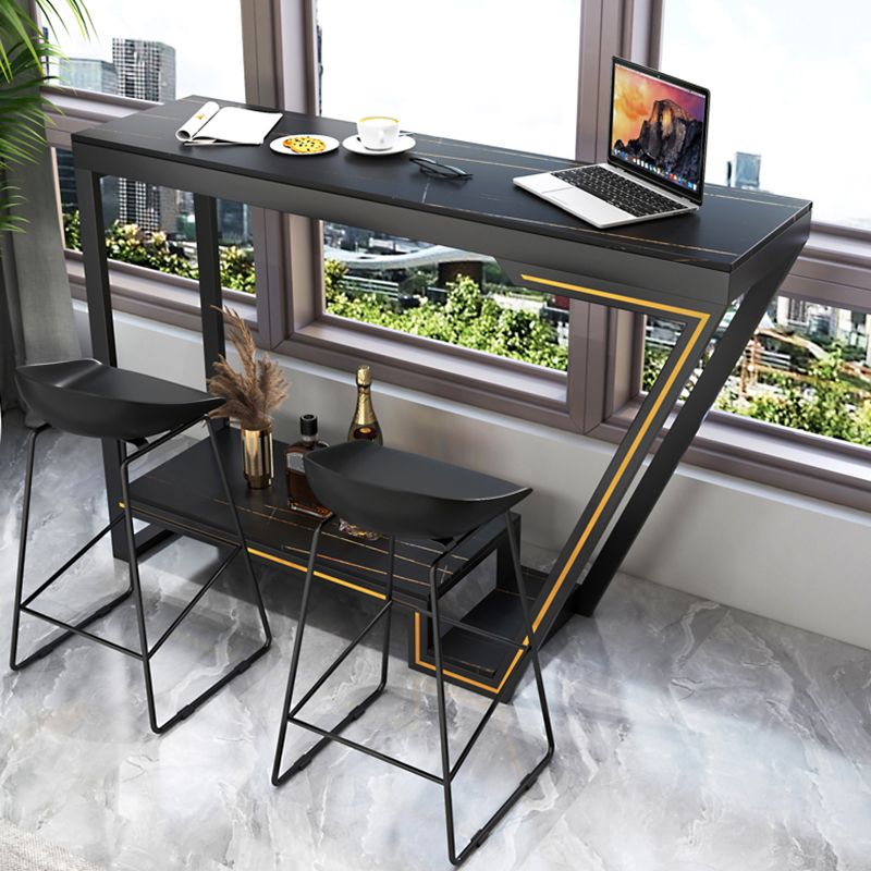 Glam Bistro Bar Table Rectangle Sintered Stone Bar Table for Living Room