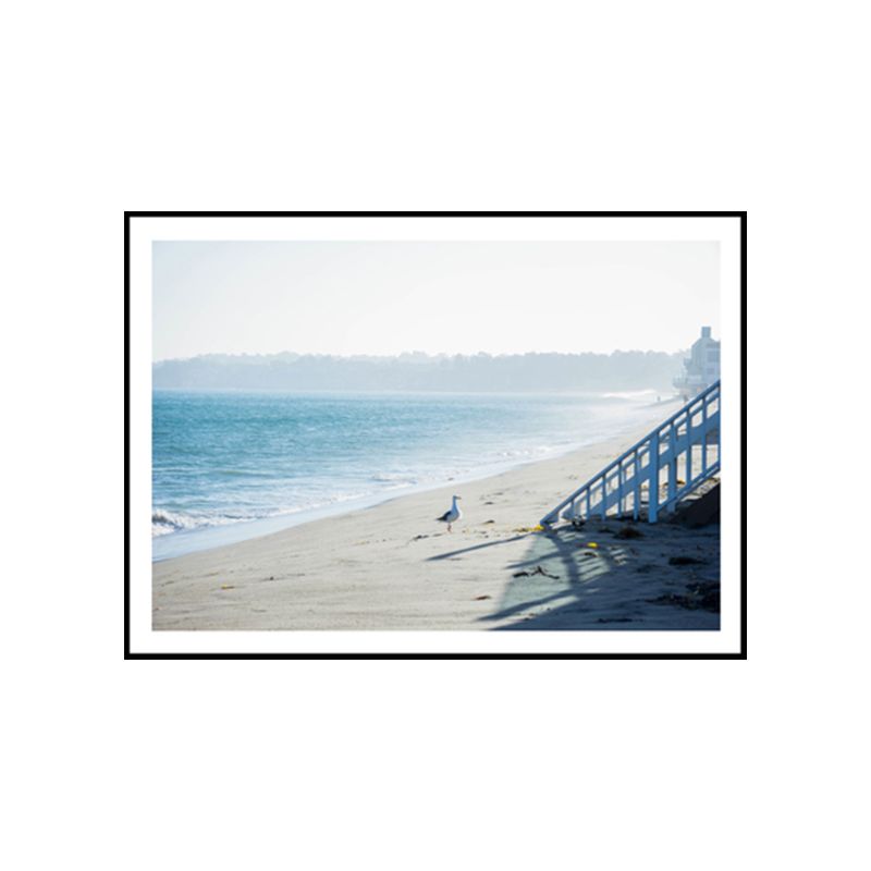 Morning Misty Seashore Wall Art Blue and White Canvas Print Wall Decor, Textured